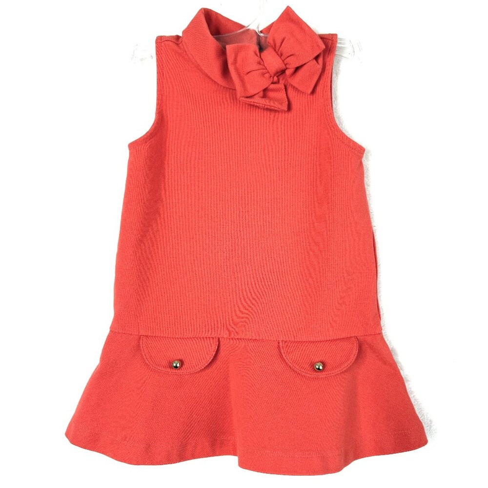 Janie And Jack Bow Ponte Mod Dress Baby Girls 18-24 Months Orange Pretty Pumpkin